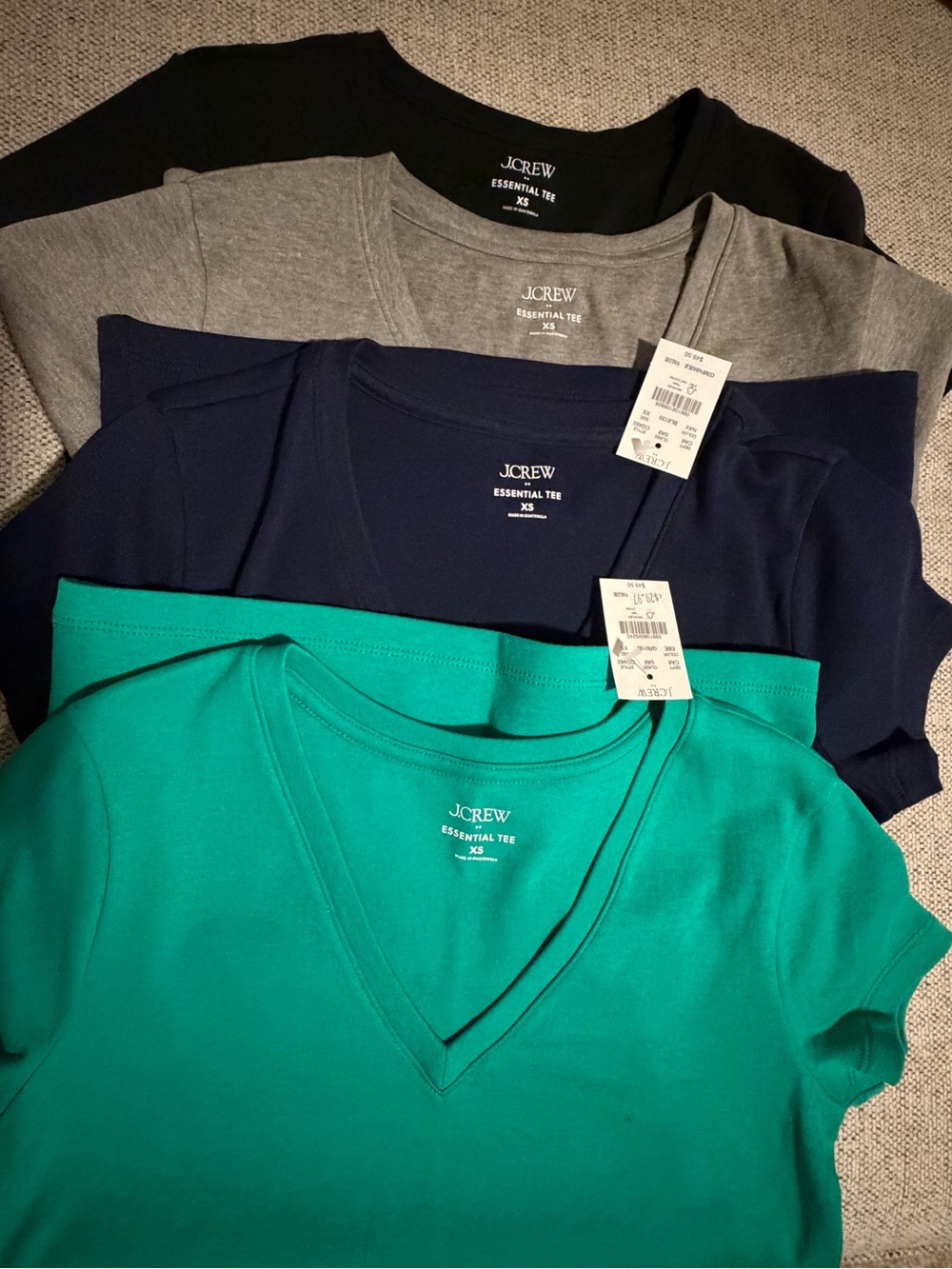 J. Crew Women's Short Sleeve V-Neck Tees - Green, Navy, Gray, Black (Set of 4)